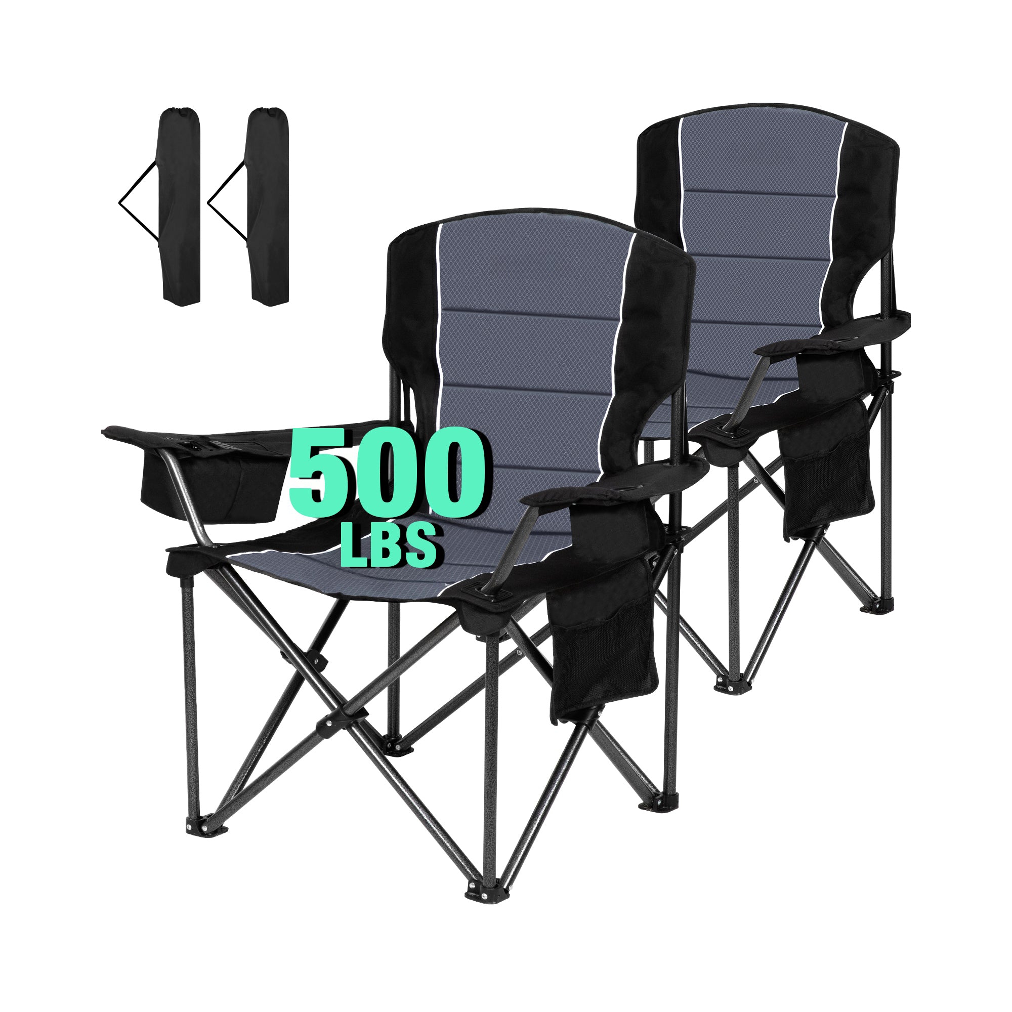 SUNSPIRE Oversized Camping Folding Chair 2-Pack, Heavy Duty Lightweight Portable Chair with Cup Holder Pocket for Outdoor Beach Sports Fishing Black