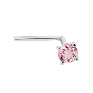 Jewelry Avalanche 22G 14K Gold L-shape Nose Stud with Pink Tourmaline Gemstone - 1 of 2