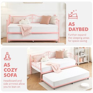 Daybed with Trundle, Twin Size Day Bed with 6 Wheels,Heavy Duty Metal Slats, Art Sweet Heart Design,Guest Pull Out Sofa Bed for Living Room, Bedroom - 1 of 4