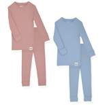 Sleep On It 100% Organic Cotton 4Pc Ribbed Knit Snug Fit Pajama Set - Light Blue/Pink