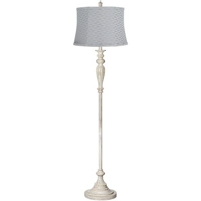 360 Lighting Hazel Vintage Country Cottage Floor Lamp 60" Tall Antique White Basra Gray Softback Drum Shade for Living Room Bedroom Office House Home
