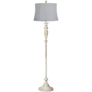 360 Lighting Hazel Vintage Country Cottage Floor Lamp 60" Tall Antique White Basra Gray Softback Drum Shade for Living Room Bedroom Office House Home - 1 of 4