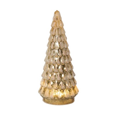 Transpac Glass 7.87 in. Gold Christmas Light Up Tree