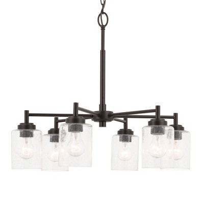 Bronze 6-Light Chandelier with Clear Seeded Glass Shades
