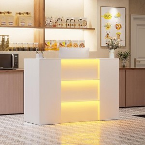 PAKASEPT 63" Front Reception Counter Desk Checkout Office Desk with Shelf & Lockable Drawer, LED Lights - 1 of 4