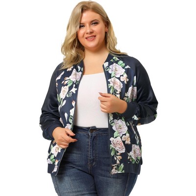 plus size floral bomber jacket