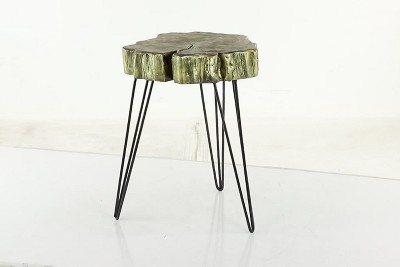 Gold Polystone and Metal Round Accent Table, 21.5"