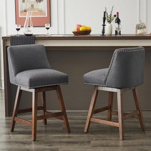 GustoWave 26 Inch Bar Stools Set of 2, Swivel Counter Stools, Linen Fabric Upholstered Barstools with Footrest, Modern Bar Stool, Gray - 1 of 4