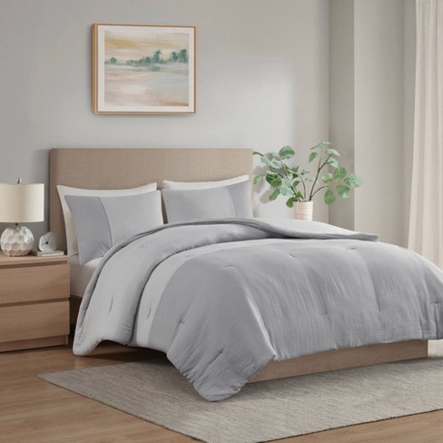 3pc King/California King Hailey Cotton Gauze Waffle Weave Duvet Cover Set  Gray - Urban Habitat