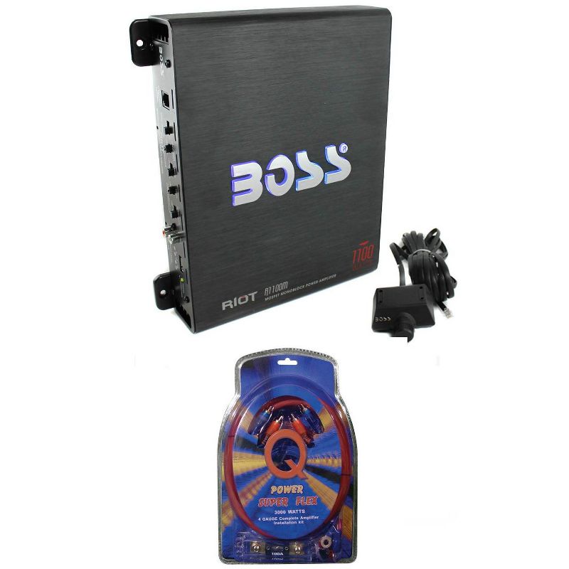 BOSS AUDIO Riot R1100M Mono Car Amp Amplifier plus Sub Bass Remote + Wiring Kit, 1 of 7