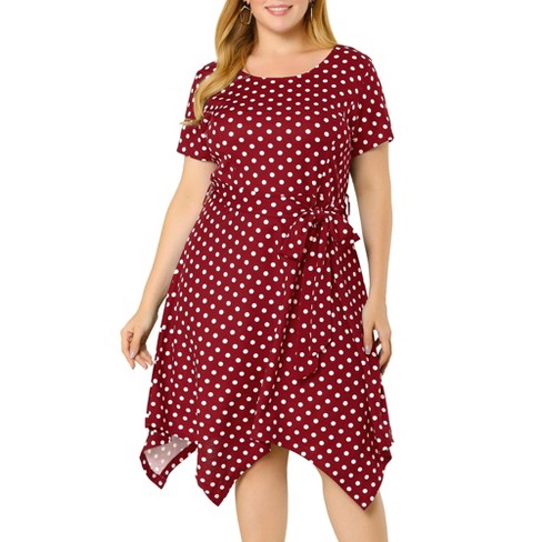 Agnes Orinda Women's Plus Size Polka Dots Wedding Elegant Spring Summer  Midi Dresses Wine Red 2X