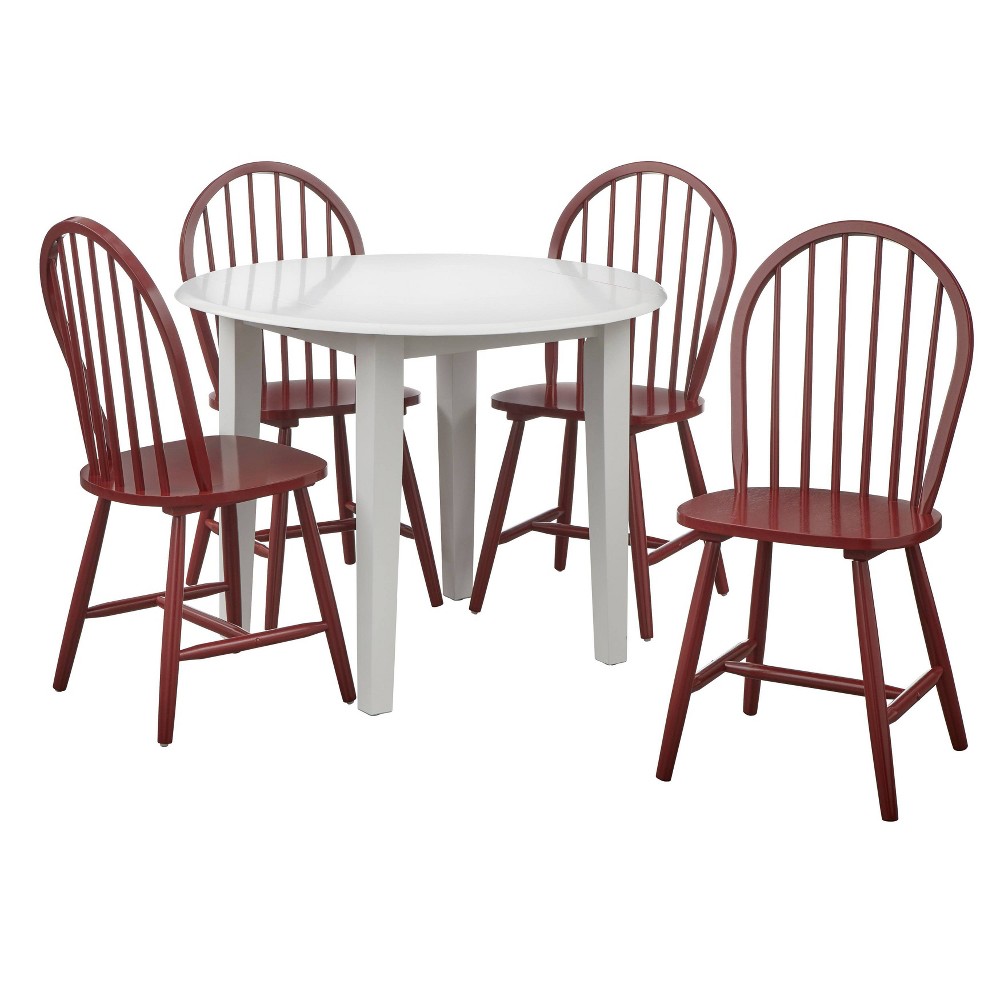 Photos - Dining Table 5pc Chadwick Drop Leaf Dining Set with 4 Windsor Chairs White/Red - Buylat