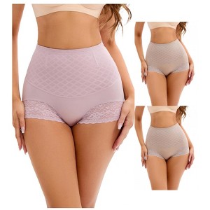INSPIRE CHIC 3 Packs Women's Lace Mesh Light and Breathable Tummy Control Briefs High Waist Control Panties - 1 of 4