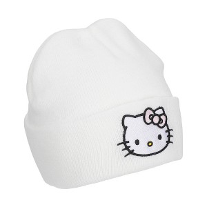 Hello Kitty Embroidered Character On White Cuff Beanie - 1 of 4