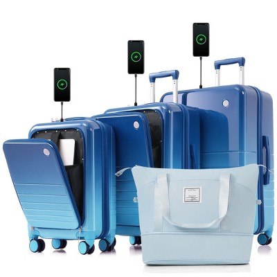 4-Piece Hardshell Luggage Set with Expandable Travel Bag (20"/24"/28"),Lightweight Suitcase with USB Port,20" 24" Front Opening  Suitcase–Cuddlewood