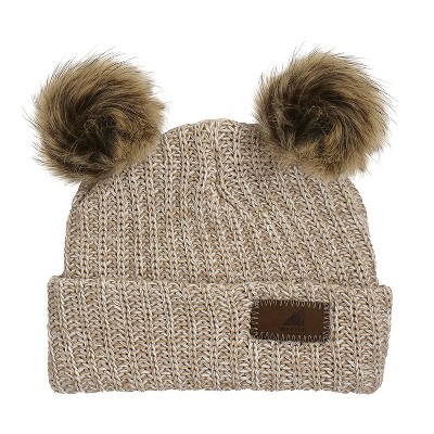 Image of Arctic Gear Child Winter Hat Cotton Cuff Hat with Double Poms  Almond Buff Blended with Shepard Poms