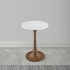 Royal Hampton 20.5 Inch Accent Side Table Round White Marble Top | Hammered Pedestal Base - 3 of 4