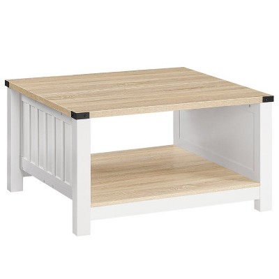 MaseiKar Farmhouse Coffee Table, Square Coffee Table for Living Room, Coffee Table with Half-Open Compartment, Wooden Cocktail Table, for Living Room