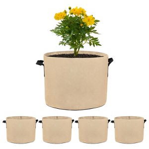 Unique Bargains Thickened Fabric Durable Handles Multipurpose Good Drainage Plant Grow Bags 5 Pcs - 1 of 4
