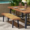 Flash Furniture Martindale Solid Acacia Wood Patio Dining Bench for 2 with Slatted Top and Black Flared Wooden Legs in a Natural Finish - 3 of 4