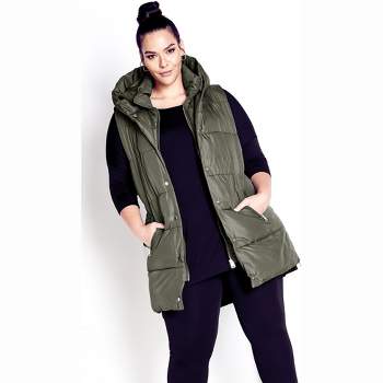 Women's Plus Size Zimi Puffer Vest - olive | AVENUE