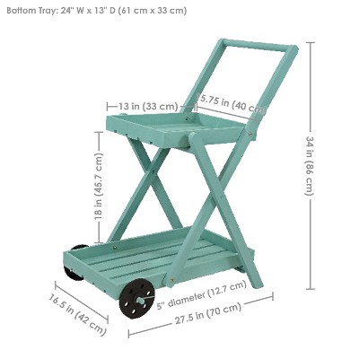 Robin Egg Blue 2-Tier Fir Wood Wheeled Planter Stand