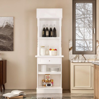 FUFU&GAGA White Tall Storage Display Cabinet,Ornate Spindle Column with Drawer/Shelves,Home Multi-Layer Cabinet for Kitchen,Coffee Bar & Dining Room