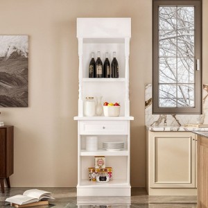 FUFU&GAGA White Tall Storage Display Cabinet,Ornate Spindle Column with Drawer/Shelves,Home Multi-Layer Cabinet for Kitchen,Coffee Bar & Dining Room - 1 of 4