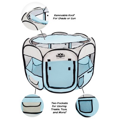 Blue Portable Pop-Up Pet Play Pen with Mesh Windows