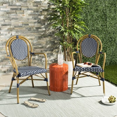 Côte d'Azur Chic Navy and White Wicker Dining Arm Chair, Set of 2