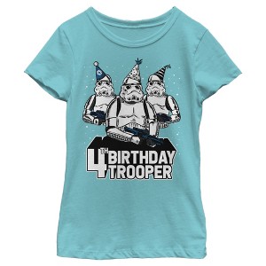 Girl's Star Wars Stormtrooper Party Hats Trio 4th Birthday Trooper T-Shirt - 1 of 3