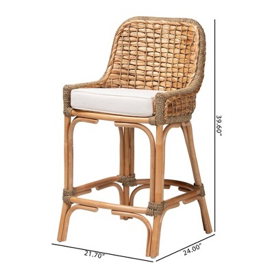 Kyle Bohemian Natural Brown Rattan & Mahogany Counter Stool