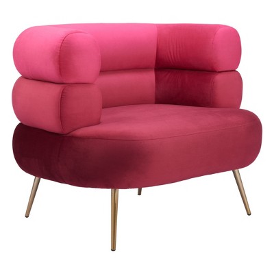 HomeRoots 41" Red And Gold Velvet And Upholstered Arm Chair