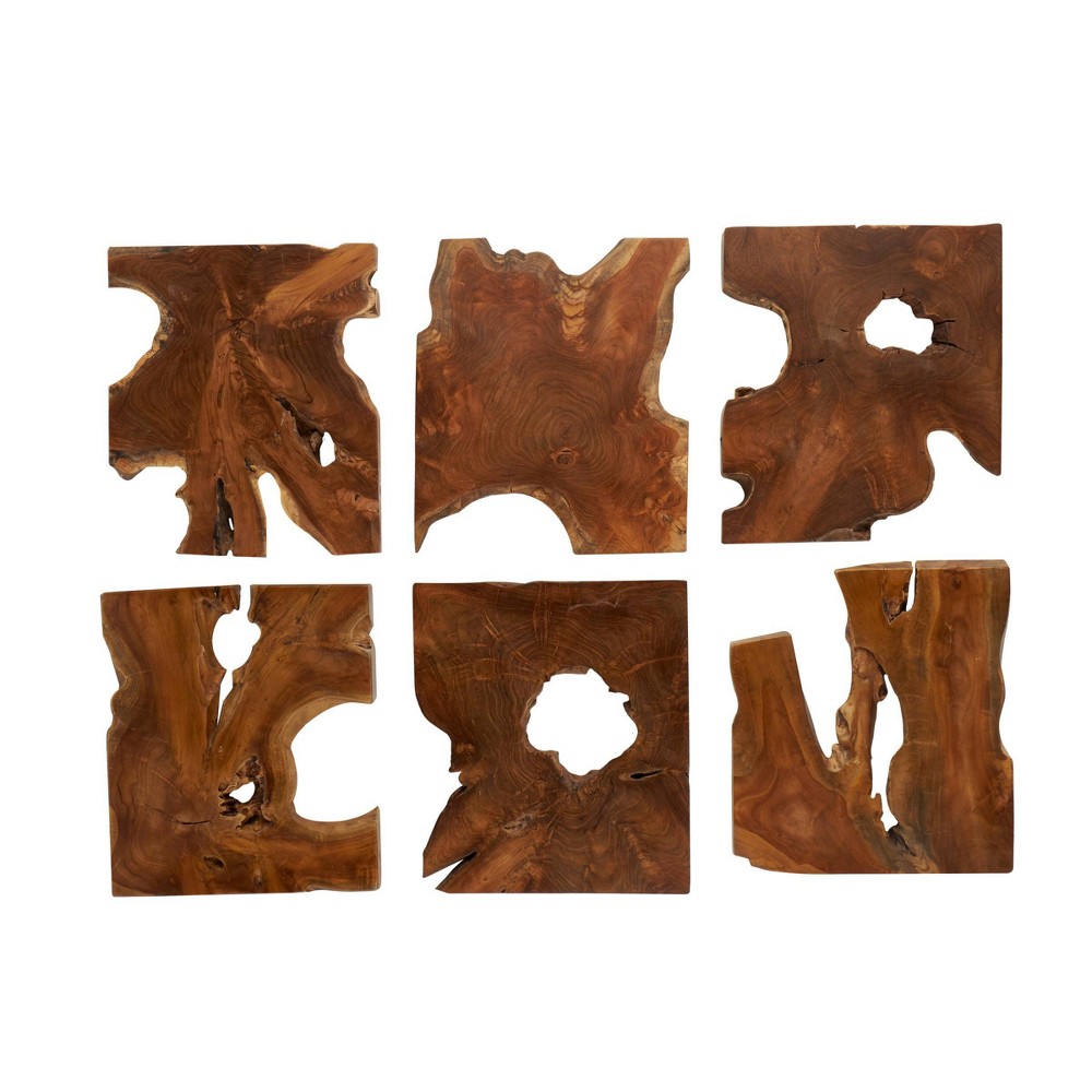 Photos - Wallpaper Set of 6 Teak Wood Abstract Handmade Live Edge Wood Slab Wall Decors Brown