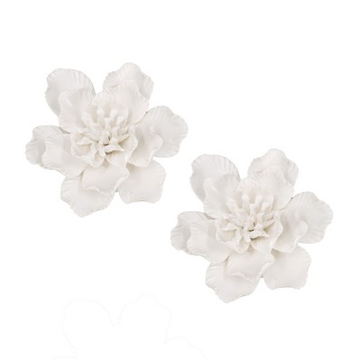 Cesicia 5.1x2.2" Handmade Cream Ceramic Flower Wall Decor Accent, 2 Piece