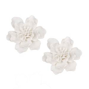 Cesicia 5.1x2.2" Handmade Cream Ceramic Flower Wall Decor Accent, 2 Piece - 1 of 4