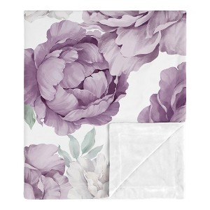 Sweet Jojo Designs Girl Baby Security Blanket Peony Floral Garden Purple and Ivory - 1 of 4