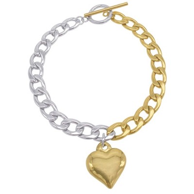 Adornia Tarnish Resistant Mixed Metal Heart Chain Toggle Bracelet