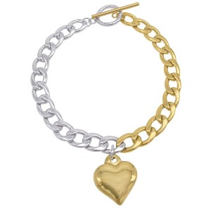 Adornia Tarnish Resistant Mixed Metal Heart Chain Toggle Bracelet - 1 of 3