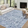 5'x7' Vintage Floral Low Pile Rug, Non-Slip Washable Runner with Reinforced Edges, Stain Resistant Foldable Floor Cover, Blue - 4 of 4