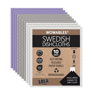 LOLA Swedish Dishcloths 10 Pk Biodegradable Reusable Paper Towels Absorbent Cellulose Kitchen Sponge Cloths Zero Waste Odor Free, Made in Germany - 1 of 4
