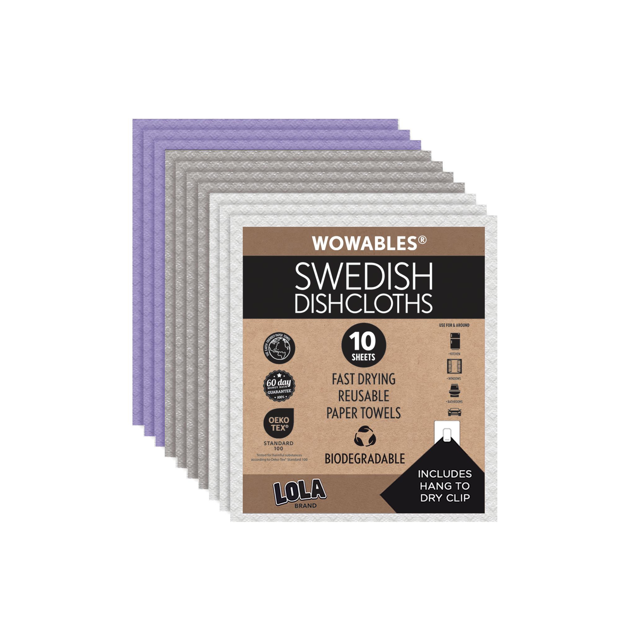 LOLA Swedish Dishcloths, 10 Sheets Biodegradable Reusable Paper Towels Absorbent Kitchen Sponge Cloths Zero Waste No Odor, Made in Germany