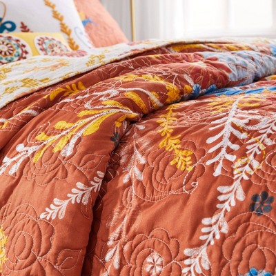 Topanga Reversible Floral Folk Art Queen Bedspread Set