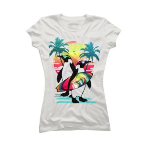Junior's Design By Humans Penguin Summer Vacation By clingcling T-Shirt - 1 of 3