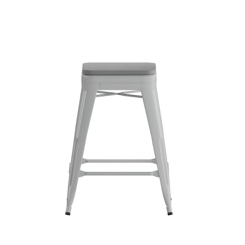Flash Furniture Cierra Set of 4 Commercial Grade 24" High Backless Metal Indoor Counter Height Stools with All-Weather Poly Resin Seats, 4 of 14