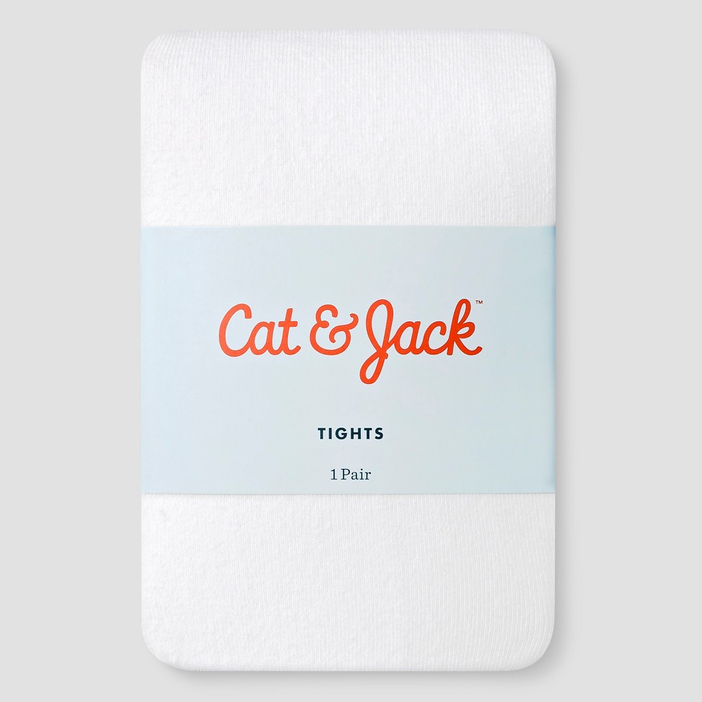 toddler girls' solid tights - cat & jack™ white 2t-3t: high waisted, knit, opaque, elastic waistband
