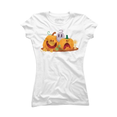 Junior's Design By Humans Halloween Cartoon Pumpkins And Ghost By VectorVillain T-Shirt