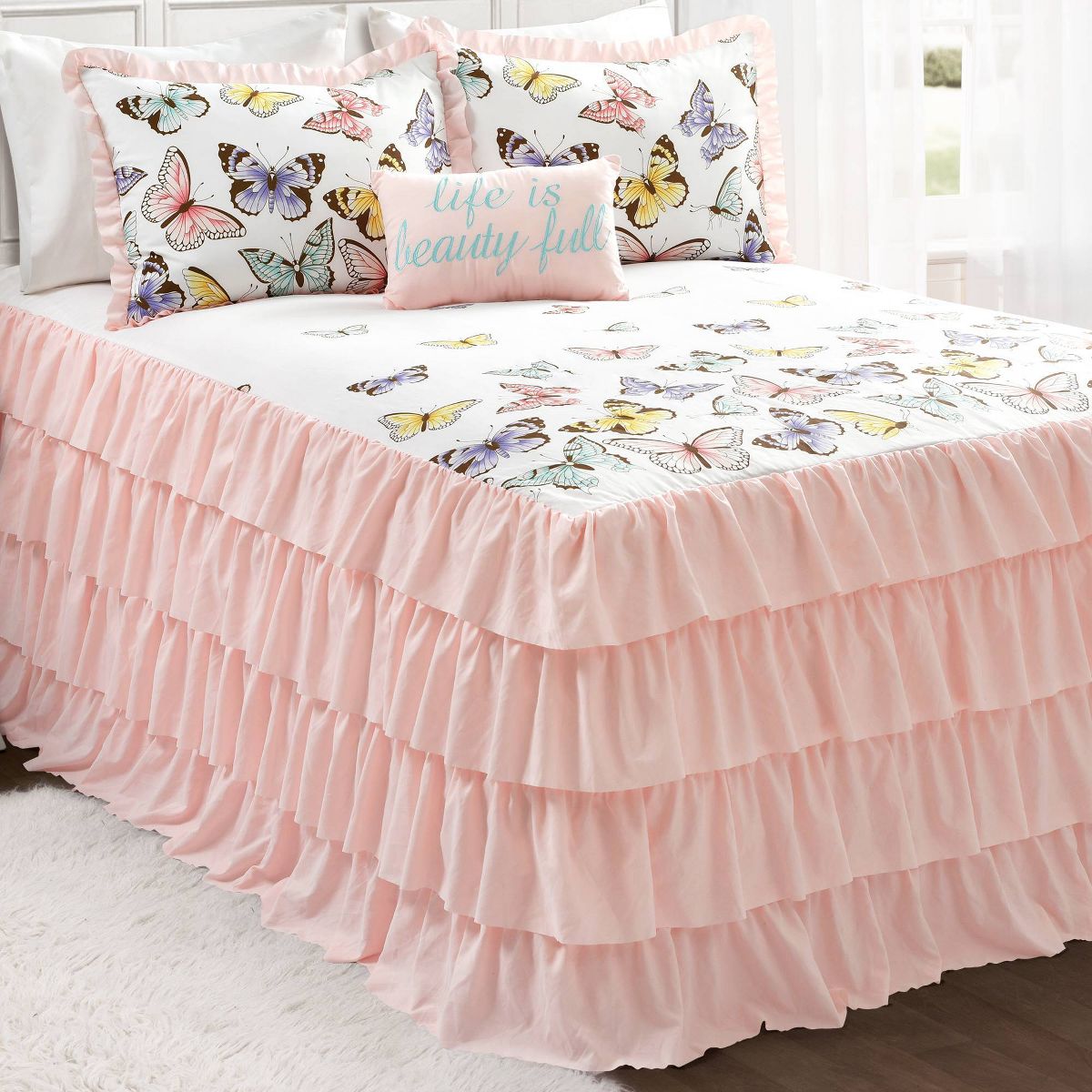 3pc Full Flutter Butterfly Bedspread Kids' Quilt Set Pink - Lush Décor - thumbnail 2