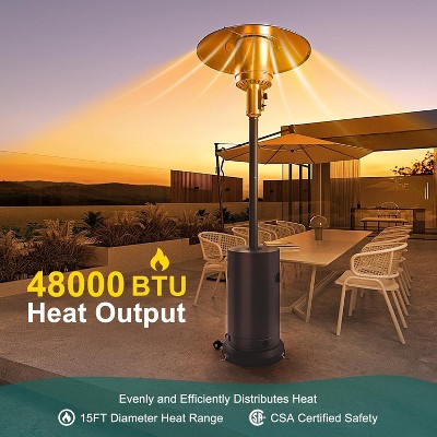 48,000 BTU Portable Outdoor Heater, Propane Heater with Patio Cover, Double Stainless Steel Heating, Wheels for Backyard, Balcony, Bronze.