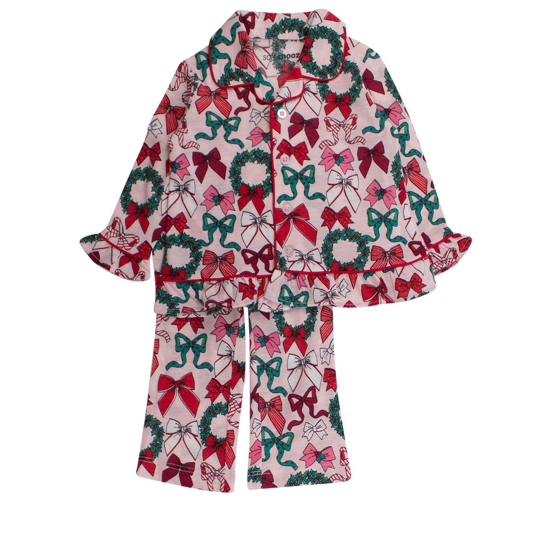 RuffleButts Toddler Girls Holiday Ruffle Flare Pajama Set